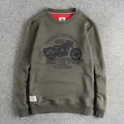 Autumn New American Retro Long Sleeve O-neck Motorcycle Printed Sweatshirts Men's Fashion Washed Terry Pullover Casual Sportwear