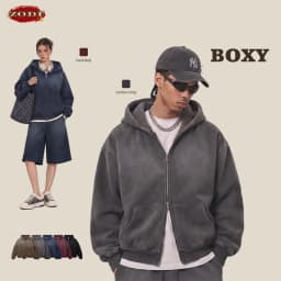 ZODF Retro Winter 400gsm Monkey Washed Fleece Zipper Hoodie Unisex Boxyfit Distressed High Street Hooded Jackets Outwears HY1330
