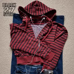 Vintage Red Black Stripe Full Zip Hoodie Women Men Y2K Aesthetic Loose Cropped Hooded Jacket Streetwear Long Sleeve Sweatshirt
