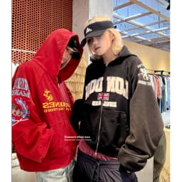 Firmranch 25ss Korean Fashion High Street Red Color Hoodies Jackets For Men Women Distressed Washed Zipper Hooded Sweatshirt