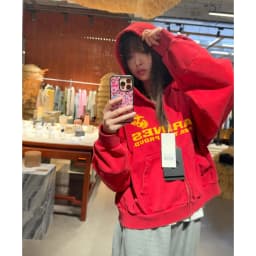 Firmranch 25ss Korean Fashion High Street Red Color Hoodies Jackets For Men Women Distressed Washed Zipper Hooded Sweatshirt