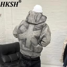 HKSH Spring Autumn New Men Tide Chic Ins Dark Punk American Vintage Loose Fit Hoodie Niche Y2K Unisex Hip-hop Sweatshirt HK27535