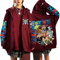 One Piece Luffy Zoro Sanji All Characters 2026 New Japanese Anime Fashion Y2K Casual Sportswear Men's Couple Style Zip Up Hoodie