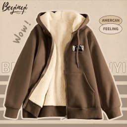Lamb Velvet Hoodie Men's Outerwear Autumn Winter Versatile Fashion Long Sleeve Loose Cardigan Zipper for Couples