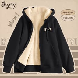 Lamb Velvet Hoodie Men's Outerwear Autumn Winter Versatile Fashion Long Sleeve Loose Cardigan Zipper for Couples