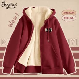Lamb Velvet Hoodie Men's Outerwear Autumn Winter Versatile Fashion Long Sleeve Loose Cardigan Zipper for Couples