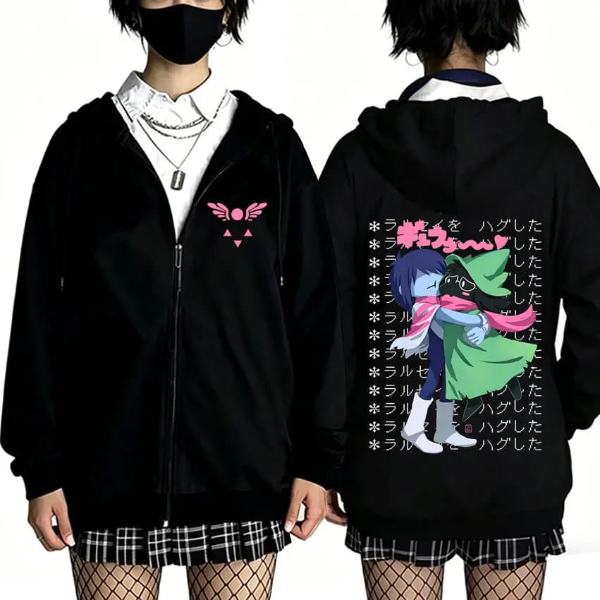 Game Deltarune Ralsei Kris Zipper Hoodie Men Casual Humor Harajuku Zip Up Jacket Unisex Long Sleeve Oversized Zip Up Sweatshirt