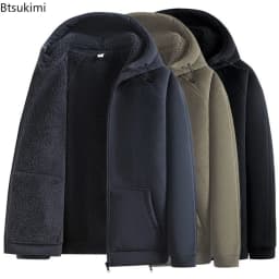 New Autumn Winter Men's Polar Fleece Jackets Casual Hooded Pocket Zipper Coats Cold-Proof Thickened Warm Hoodies Jackets for Men