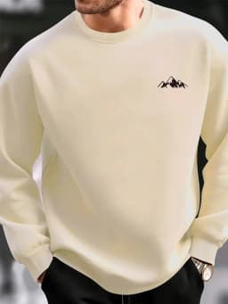 Men's Autumn and Winter Fashionable Casual Loose Mountain Graphic Print Long Sleeved Round Neck Sweatshirt
