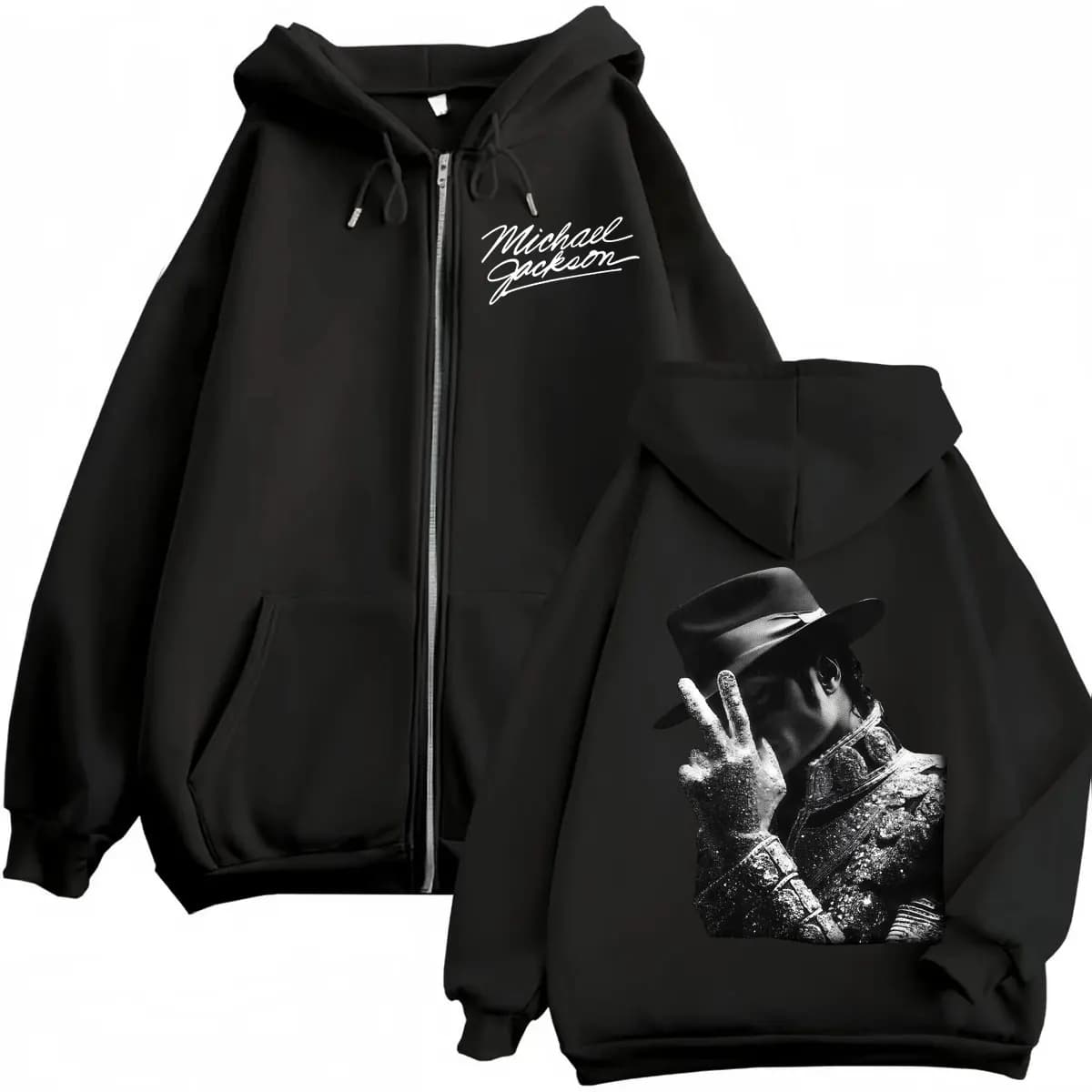 90's Classics Michael Jackson Merch Zipper Hoodie Men Women Fashion Rock Zip Up Pullovers High Quality Fleece Hooded Sweatshirts