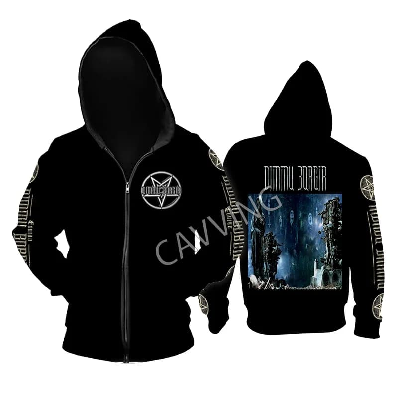 New Fashion Printed DIMMU BORGIR Loose Metal Rock Zipper Hoodies Gothic Top Harajuku Cotton Unisex Clothing V2
