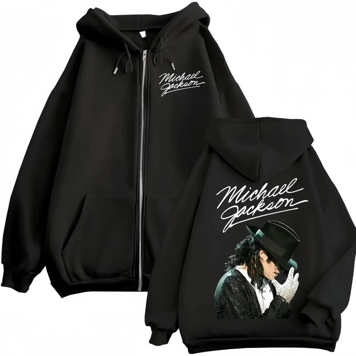 Michael Jackson 90's Classics Zipper Hoodies Men Women Clothing Rock Fashion Zip Up Pullovers Casual Loose Fleece Sweatshirts
