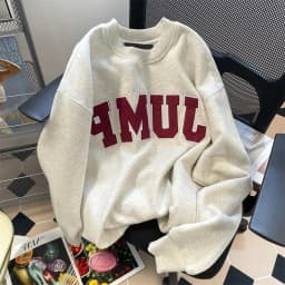 Unisex Hoodless Sweatshirt Fleece Lined Street Style Letter Print Autumn Winter Couple INS Hong Kong Style Trendy Outerwear