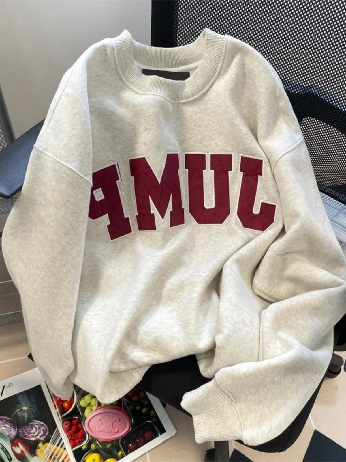 Unisex Hoodless Sweatshirt Fleece Lined Street Style Letter Print Autumn Winter Couple INS Hong Kong Style Trendy Outerwear