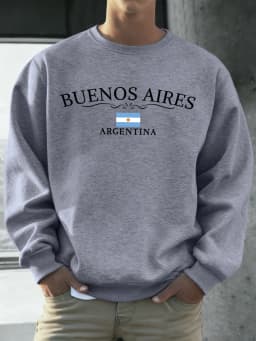 Buenos Aires Argentina Printed Men Sweatshirts Street Hip Hop Sportswear Fleece All-Match Pullover Unisex Casual Loose Clothing