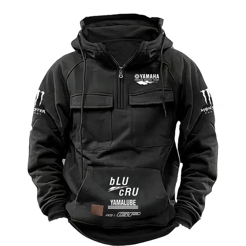 2026 Yamaha Logo Men's Motorcycle Jacket - High-Quality Multi-Pocket Hooded Racing Suit - Fall/Winter Fashion Casual Sport Coat