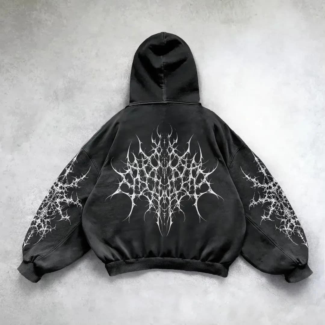American fashion trend gothic print washable hoodie Man New Street Hip Hop Retro Fleece Padded Sweatshirt Unisex Casual Hooded