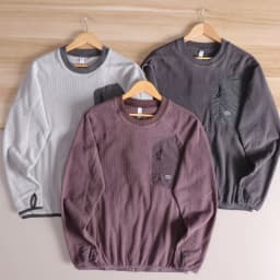 Japanese Style round Neck Fleece Lined Long Sleeve Sweatshirt Men's Color Block Casual Loose Top Breathable Polyester Fabric