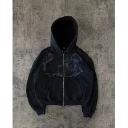 Vintage Portrait Print White Zip Hoodie Y2K Hip Hop Streetwear Embroidery Hood Sweatshirt Autumn Winter Warm coat Men Clothing