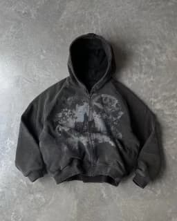 Vintage Portrait Print White Zip Hoodie Y2K Hip Hop Streetwear Embroidery Hood Sweatshirt Autumn Winter Warm coat Men Clothing