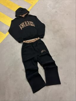 Y2K Fashion leopard High street print letter embroidered men sportswear suit American casual retro hoodie trend loose clothing