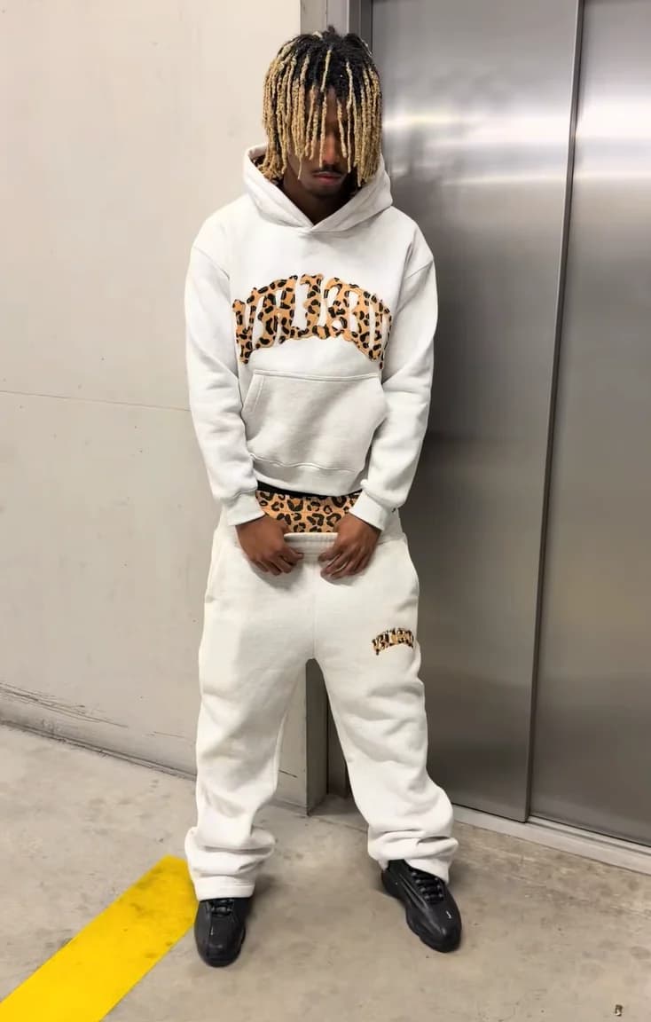 Y2K Fashion leopard High street print letter embroidered men sportswear suit American casual retro hoodie trend loose clothing