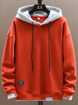 Men's Casual Loose Long Sleeve Hoodie Sweatshirt Spring Autumn New Style Trendy Fake Two-Piece Youth Top Polyester Fabric