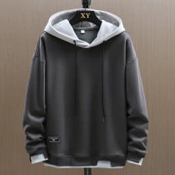 Men's Casual Loose Long Sleeve Hoodie Sweatshirt Spring Autumn New Style Trendy Fake Two-Piece Youth Top Polyester Fabric