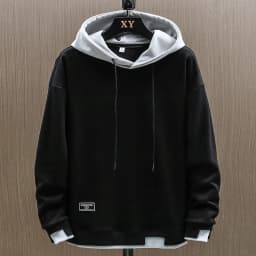 Men's Casual Loose Long Sleeve Hoodie Sweatshirt Spring Autumn New Style Trendy Fake Two-Piece Youth Top Polyester Fabric