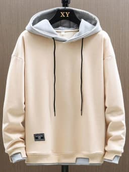Men's Casual Loose Long Sleeve Hoodie Sweatshirt Spring Autumn New Style Trendy Fake Two-Piece Youth Top Polyester Fabric