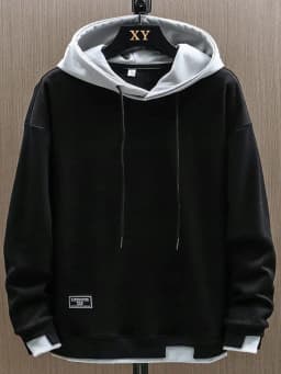 Men's Casual Loose Long Sleeve Hoodie Sweatshirt Spring Autumn New Style Trendy Fake Two-Piece Youth Top Polyester Fabric