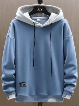 Men's Casual Loose Long Sleeve Hoodie Sweatshirt Spring Autumn New Style Trendy Fake Two-Piece Youth Top Polyester Fabric