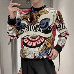 Printing Sweatshirts for Men Korean Style Crewneck Man Pullover Round Neck Autumn Streetwear Cheap Clothing Deals Overfit Funny