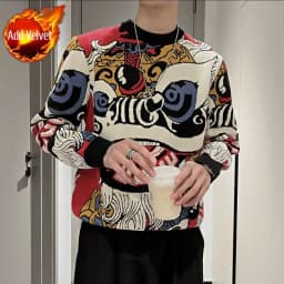 Printing Sweatshirts for Men Korean Style Crewneck Man Pullover Round Neck Autumn Streetwear Cheap Clothing Deals Overfit Funny