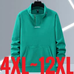 Plus Size 12XL Men's Sweatshirts Half Turtleneck Zip Up Pullover Male Polar Fleece Oversize Loose Fit Extra Big Large 10XL 11XL