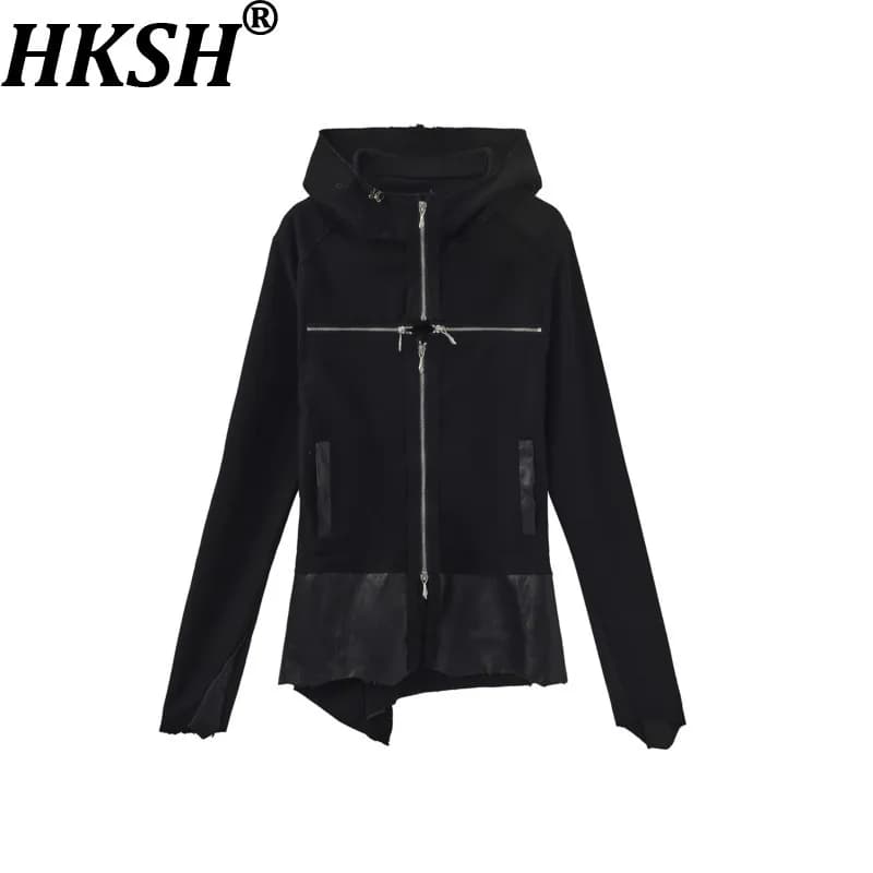 HKSH Spring Autumn New Men Tide Dark Chic Ins Hoodie Hooded Cross-Zipper Sweatshirt Visual Skinny Subculture Gothic Y2K HK27437