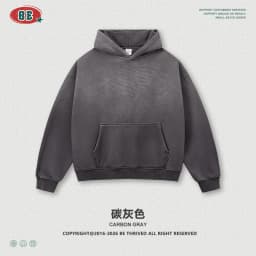 Vintage Navy Blue Spray Wash Plush Hoodies for Men Oversized Fleece Hooded Pullover Autumn and Winter Cotton Clothing Warm