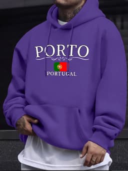 Porto Portugal Letter And Flag Prints Men Fleece Hoodie Soft High Street Sweatshirt Basics Autumn Clothes Fashion Casual Tops