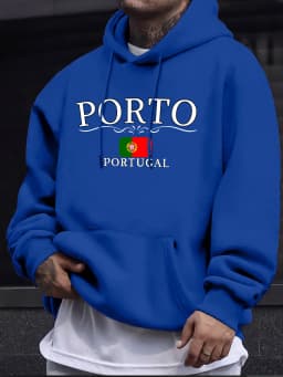 Porto Portugal Letter And Flag Prints Men Fleece Hoodie Soft High Street Sweatshirt Basics Autumn Clothes Fashion Casual Tops