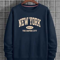 Men's Autumn and Winter Fashionable Casual Loose Fit New York Letter Pattern Printed Long Sleeved Round Neck Sweatshirt