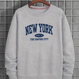 Men's Autumn and Winter Fashionable Casual Loose Fit New York Letter Pattern Printed Long Sleeved Round Neck Sweatshirt