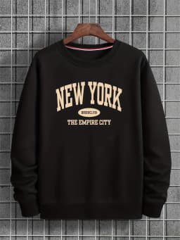 Men's Autumn and Winter Fashionable Casual Loose Fit New York Letter Pattern Printed Long Sleeved Round Neck Sweatshirt
