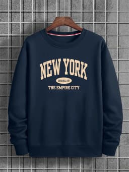 Men's Autumn and Winter Fashionable Casual Loose Fit New York Letter Pattern Printed Long Sleeved Round Neck Sweatshirt