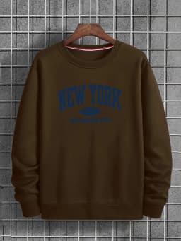 Men's Autumn and Winter Fashionable Casual Loose Fit New York Letter Pattern Printed Long Sleeved Round Neck Sweatshirt