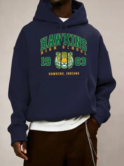 Hawkins High School 1983 Prints Men Hoodie Autumn Pocket Sportswear Loose Fleece Pullover 14 Colour Unisex Simple Long Sleeve