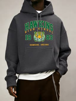 Hawkins High School 1983 Prints Men Hoodie Autumn Pocket Sportswear Loose Fleece Pullover 14 Colour Unisex Simple Long Sleeve