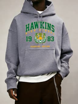 Hawkins High School 1983 Prints Men Hoodie Autumn Pocket Sportswear Loose Fleece Pullover 14 Colour Unisex Simple Long Sleeve