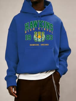 Hawkins High School 1983 Prints Men Hoodie Autumn Pocket Sportswear Loose Fleece Pullover 14 Colour Unisex Simple Long Sleeve