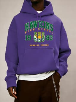 Hawkins High School 1983 Prints Men Hoodie Autumn Pocket Sportswear Loose Fleece Pullover 14 Colour Unisex Simple Long Sleeve