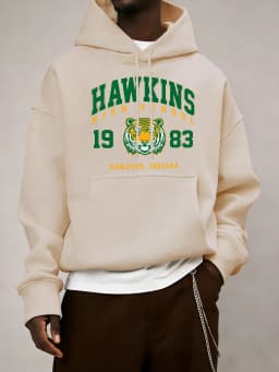 Hawkins High School 1983 Prints Men Hoodie Autumn Pocket Sportswear Loose Fleece Pullover 14 Colour Unisex Simple Long Sleeve